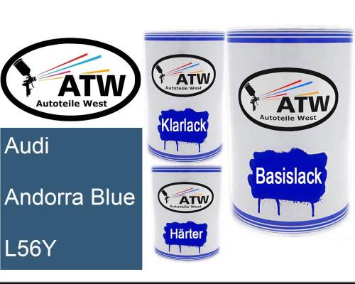 Audi, Andorra Blue, L56Y: 500ml Lackdose + 500ml Klarlack + 250ml Härter - Set, von ATW Autoteile West.